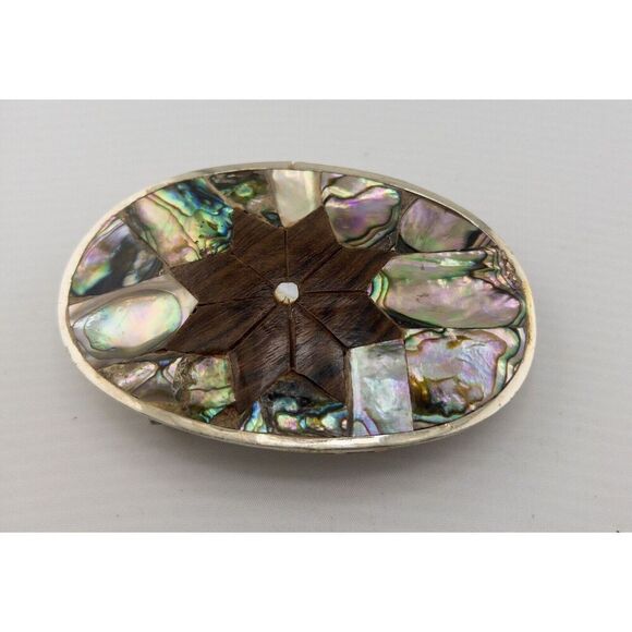 Unique Belt Buckle Wood Mosaic With‎ Multicolor Crystal Stones Silver Base main image 5